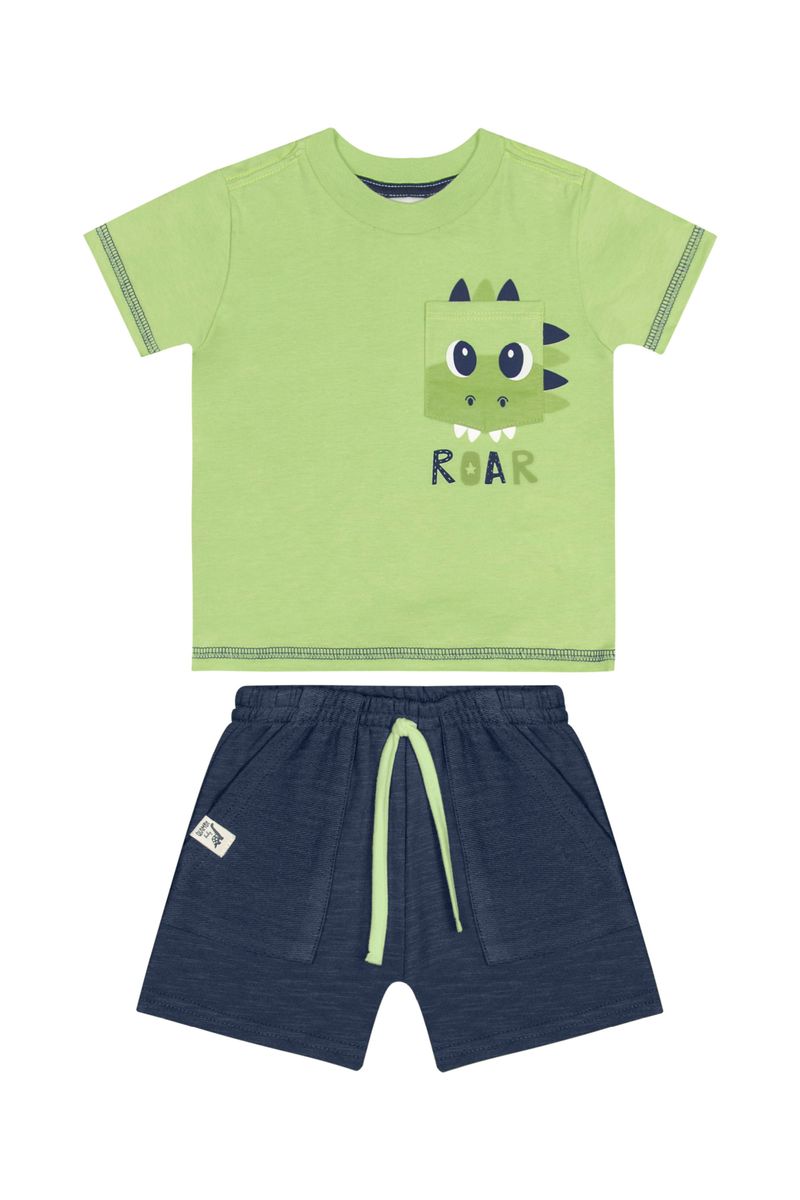 Conjunto-com-Camiseta-e-Bermuda-para-Bebe-Menino--Verde--Quimby