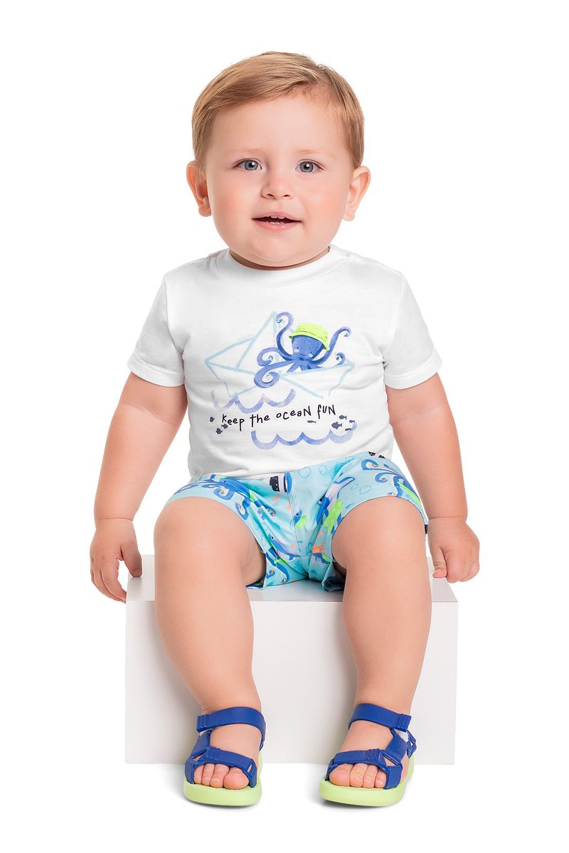 Conjunto-com-Camiseta-e-Bermuda-para-Bebe-Menino--Branco--Quimby
