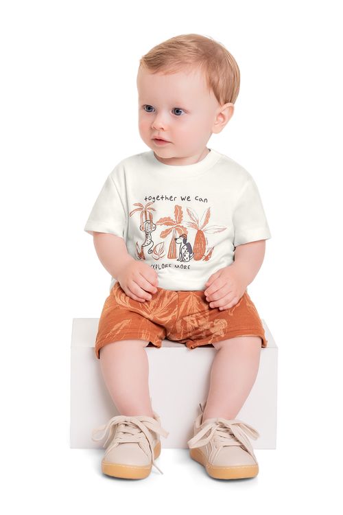 Conjunto com Camiseta e Bermuda para Bebê Menino (Off White) Quimby