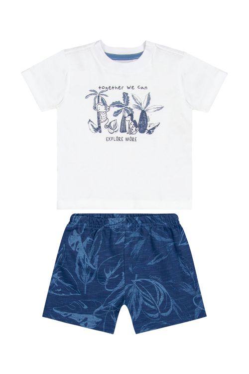 Conjunto com Camiseta e Bermuda para Bebê Menino (Branco) Quimby