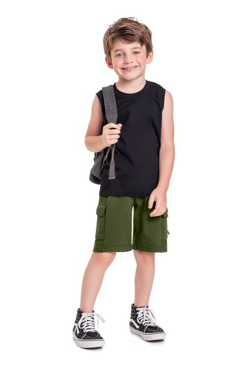 Regata Básica Infantil em Meia Malha para Menino (Preto) Quimby