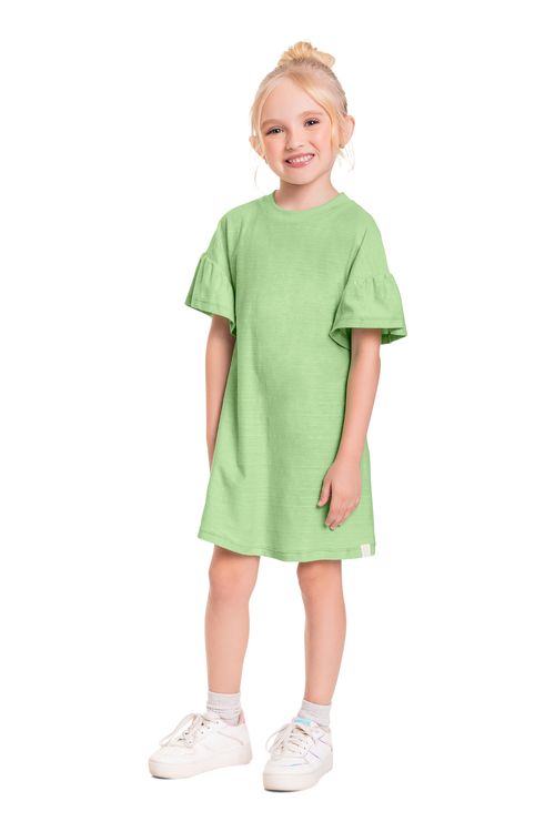 Vestido Infantil em Meia Malha Flamê para Menina (Verde) Quimby