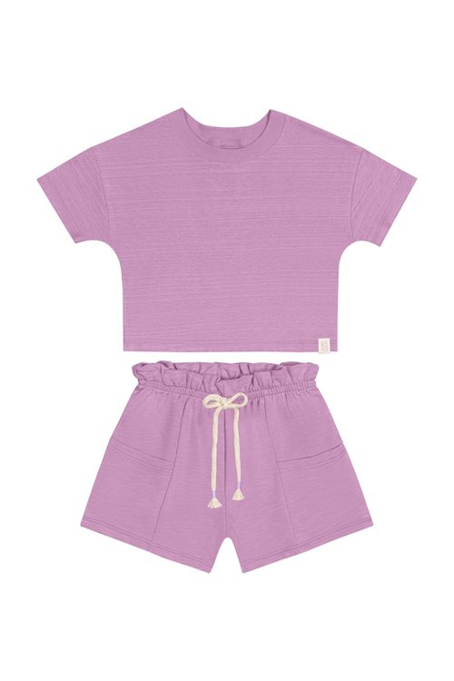 Conjunto Infantil Básico com Cropped e Short para Menina (Roxo) Quimby