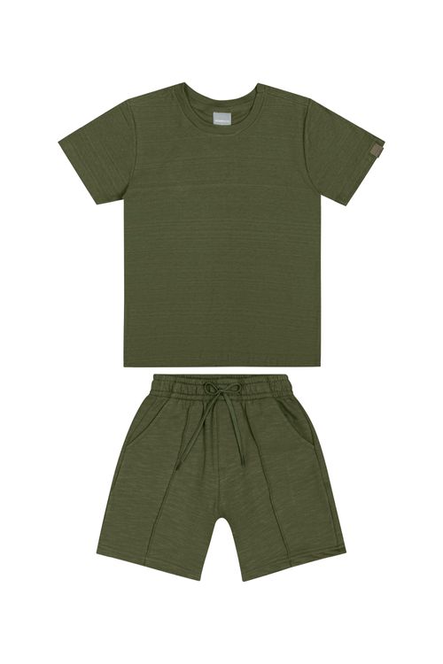 Conjunto Básico Infantil com Camiseta e Bermuda para Menino (Verde) Quimby