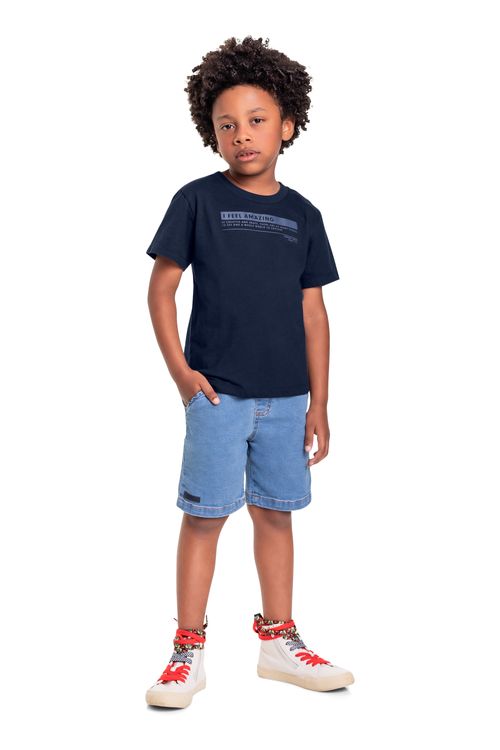 Conjunto Infantil com Camiseta e Bermuda para Menino (Azul Marinho) Quimby