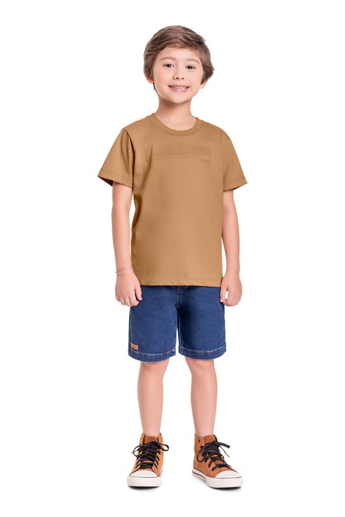 Conjunto Infantil com Camiseta e Bermuda para Menino (Marrom) Quimby