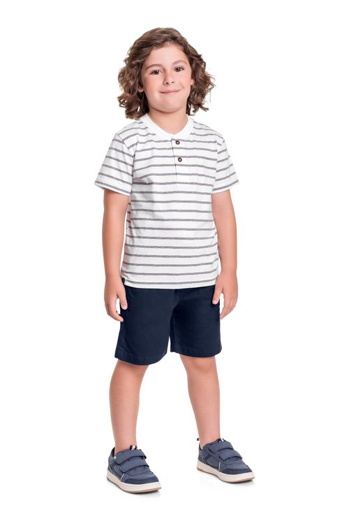 Conjunto Infantil com Camisa Portuguesa e Bermuda para Menino (Branco) Quimby