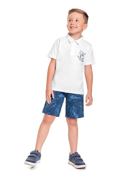 Conjunto Infantil com Camisa Polo e Bermuda para Menino (Branco) Quimby