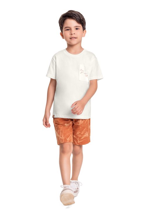 Conjunto Infantil com Camiseta e Bermuda para Menino (Off White) Quimby