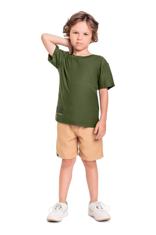 Camiseta Infantil em Malha Flamê para Menino (Verde) Quimby