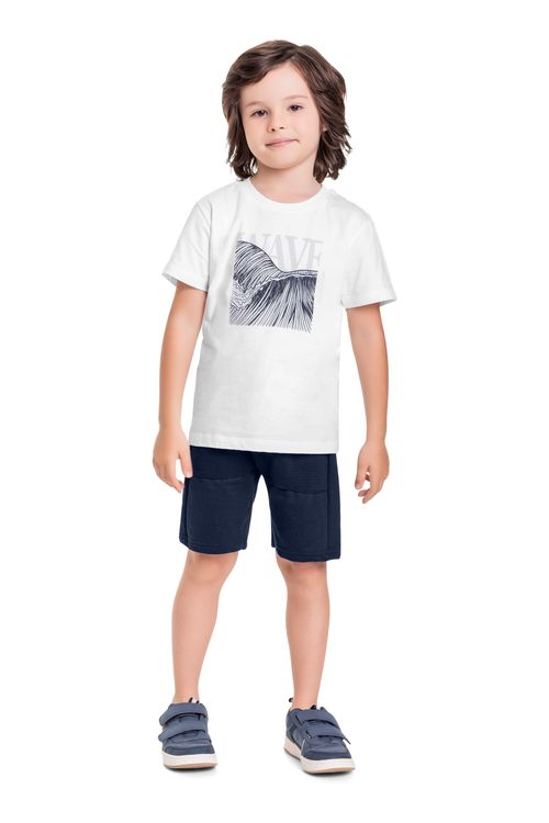 Conjunto Infantil com Camiseta e Bermuda para Menino (Branco) Quimby