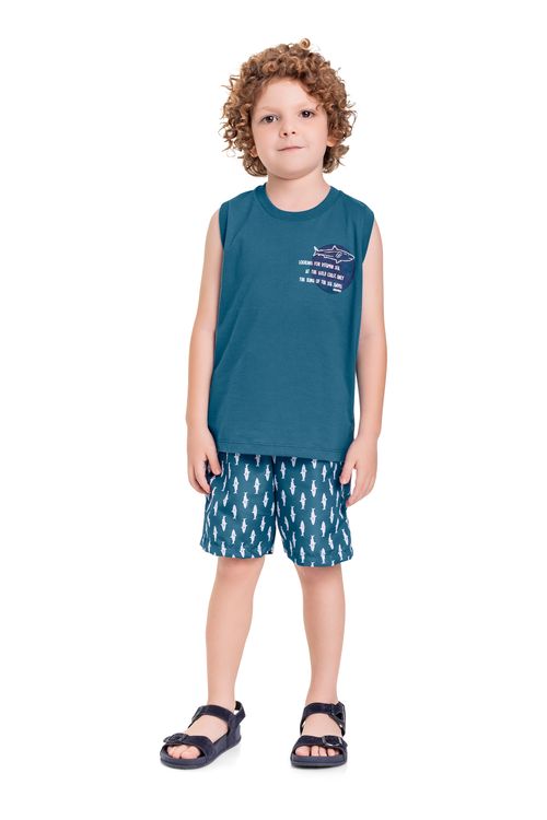 Conjunto Infantil com Regata e Bermuda para Menino (Azul) Quimby