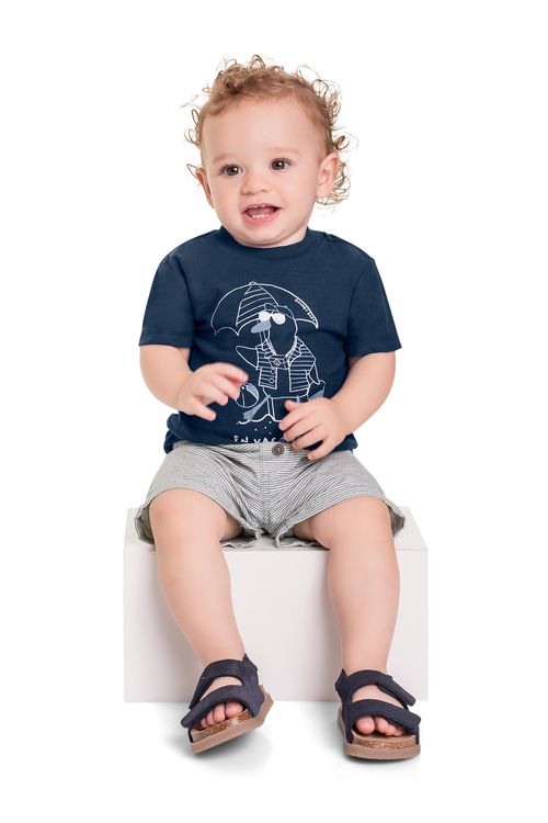 Conjunto com Camiseta e Bermuda para Bebê Menino (Azul Marinho) Quimby