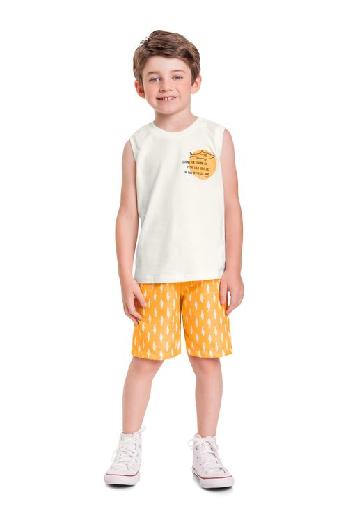 Conjunto Infantil com Regata e Bermuda para Menino (Off White) Quimby