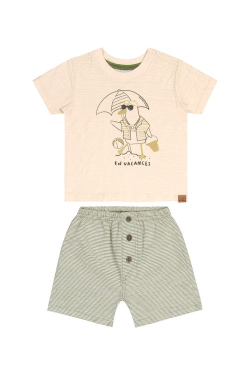 Conjunto com Camiseta e Bermuda para Bebê Menino (Bege) Quimby