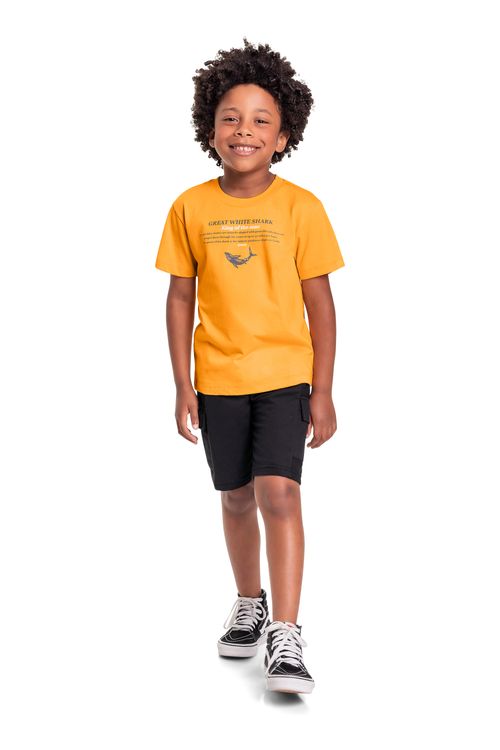 Camiseta Infantil em Meia Malha para Menino (Laranja) Quimby