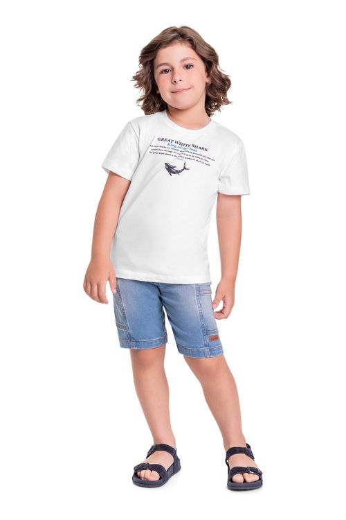 Camiseta Infantil em Meia Malha para Menino (Branco) Quimby