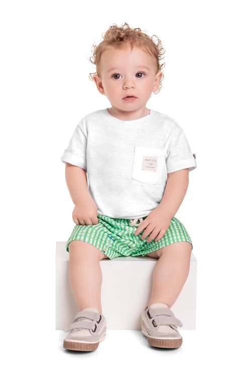 Conjunto com Camiseta e Bermuda Xadrez para Bebê Menino (Branco) Quimby