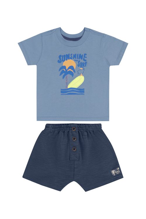 Conjunto com Camiseta e Short para Bebê Menino (Azul) Quimby