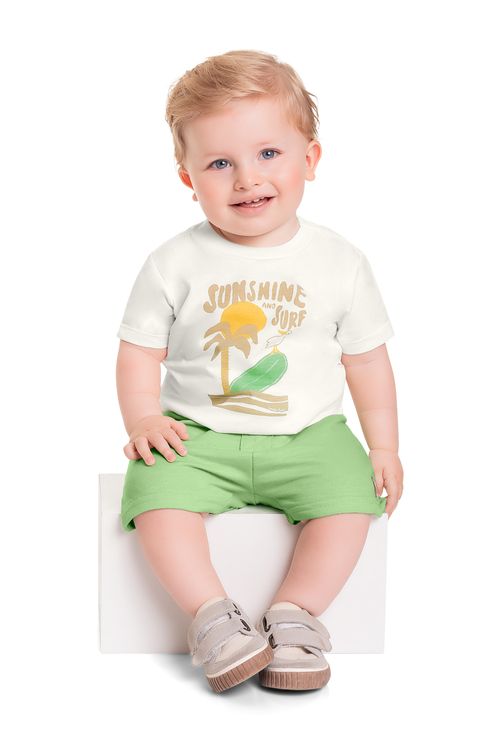 Conjunto com Camiseta e Short para Bebê Menino (Off White) Quimby