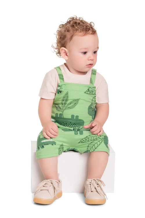 Conjunto com Jardineira e Camiseta para Bebê Menino (Bege) Quimby