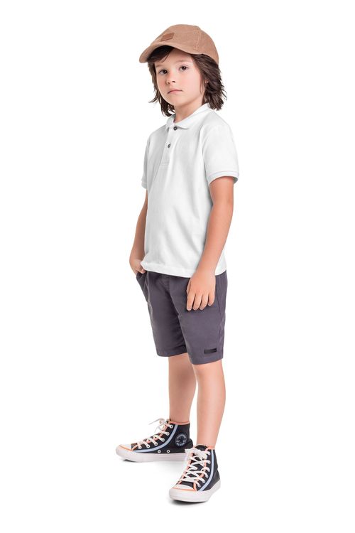 Camisa Infantil Polo em Piquet para Menino (Branco) Quimby