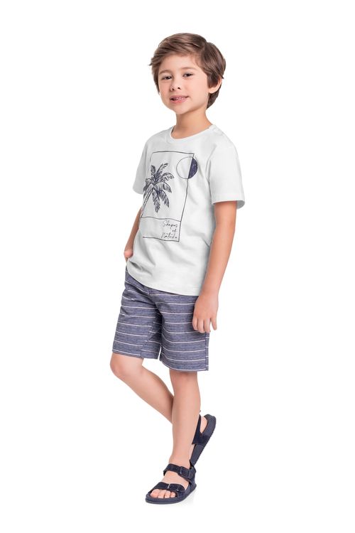 Conjunto Infantil com Camiseta e Bermuda para Menino (Branco) Quimby