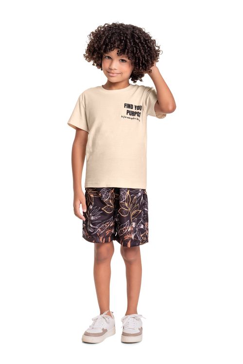 Conjunto Infantil com Camiseta e Bermuda para Menino (Bege) Quimby