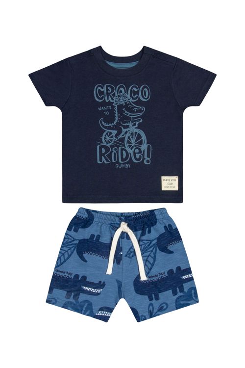 Conjunto com Camiseta e Bermuda para Bebê Menino (Azul Marinho) Quimby