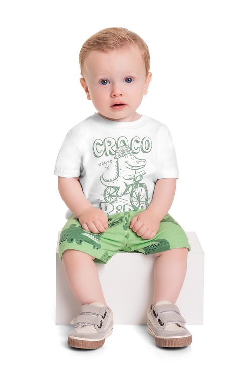 Conjunto com Camiseta e Bermuda para Bebê Menino (Branco) Quimby