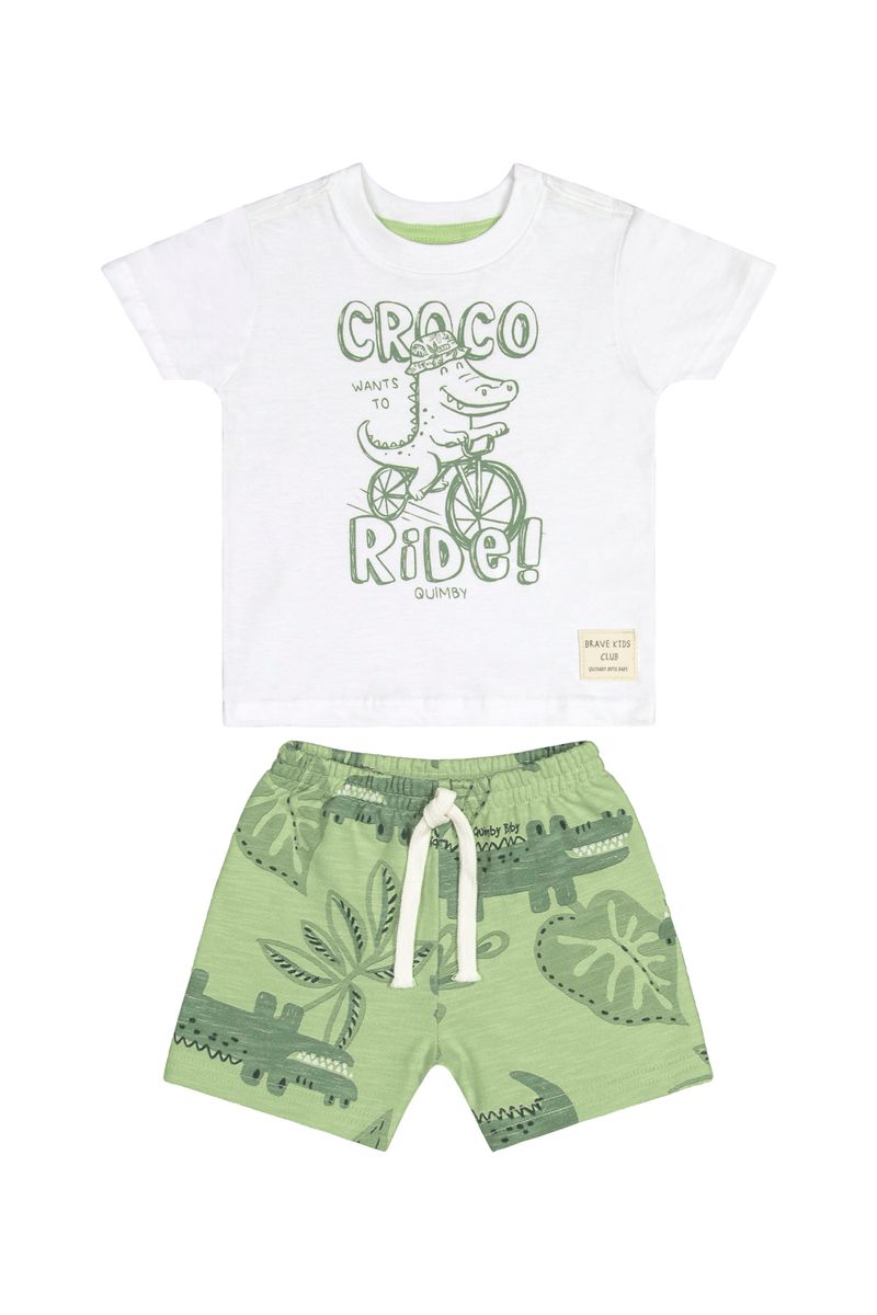 Conjunto-com-Camiseta-e-Bermuda-para-Bebe-Menino--Branco--Quimby