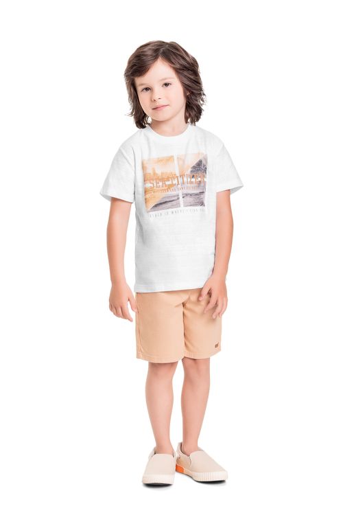 Camiseta Infantil em Malha Flamê para Menino (Branco) Quimby