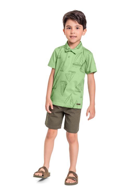 Conjunto Infantil com Camisa Polo e Bermuda para Menino (Verde) Quimby