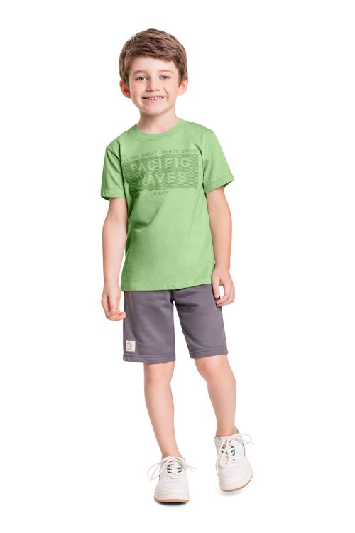 Conjunto Infantil com Camiseta e Bermuda para Menino (Verde) Quimby