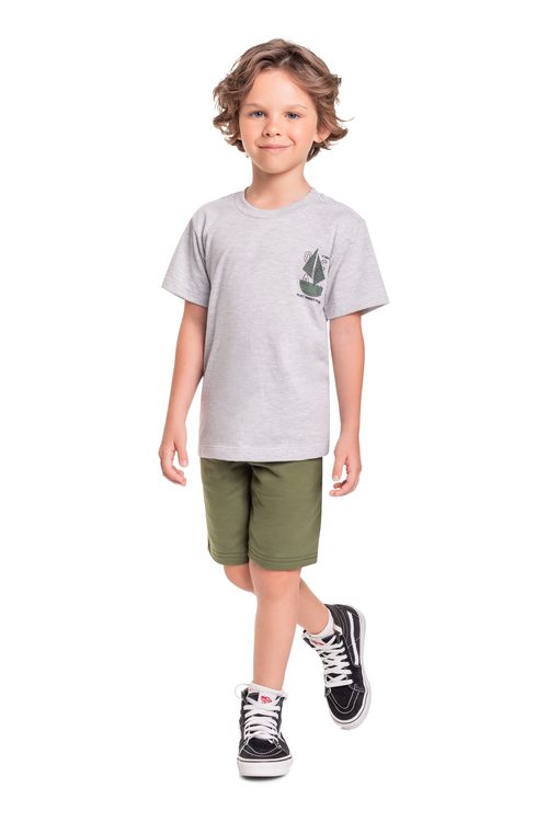 Conjunto Infantil com Camiseta e Bermuda para Menino (Cinza) Quimby