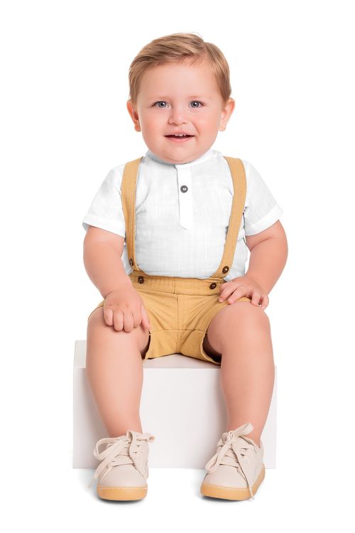 Conjunto com Camisa e Short em Tecido para Bebê Menino (Branco) Quimby