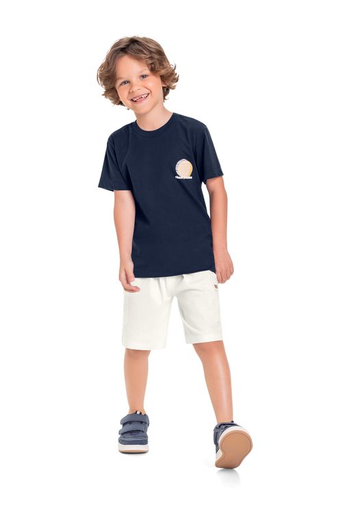 Conjunto Infantil com Camiseta e Bermuda para Menino (Azul Marinho) Quimby