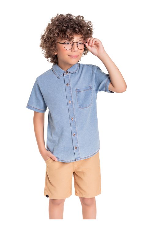 Camisa Jeans Infantil para Menino (Azul) Quimby