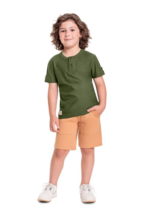 Conjunto Infantil com Camiseta e Bermuda para Menino (Verde) Quimby