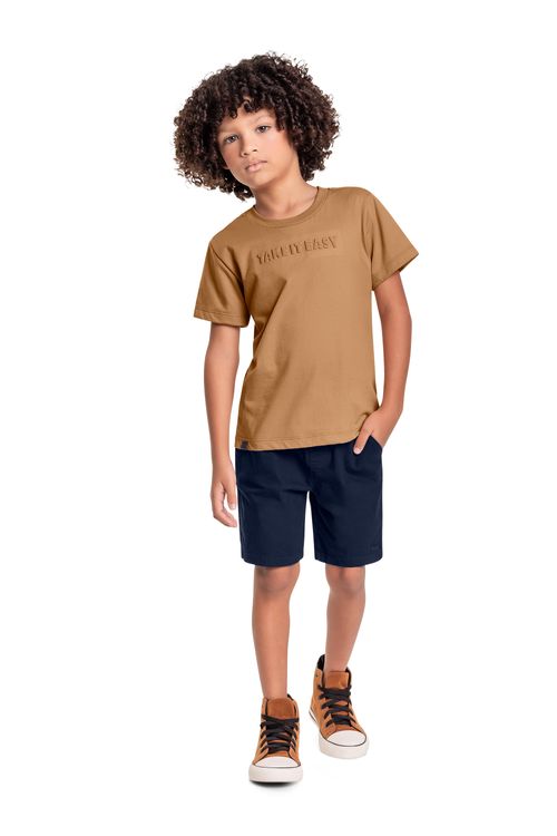 Camiseta Infantil em Meia Malha para Menino (Marrom) Quimby