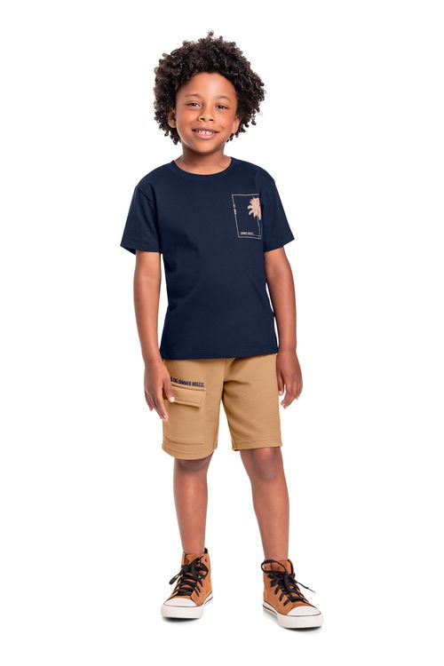 Conjunto Infantil com Camiseta e Bermuda para Menino (Azul Marinho) Quimby