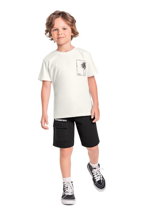 Conjunto Infantil com Camiseta e Bermuda para Menino (Off White) Quimby