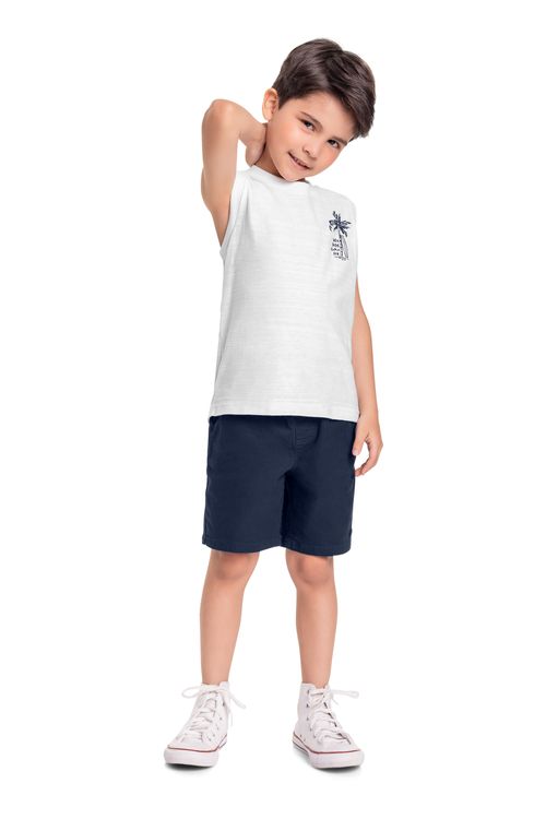 Regata Infantil em Malha Flamê para Menino (Branco) Quimby