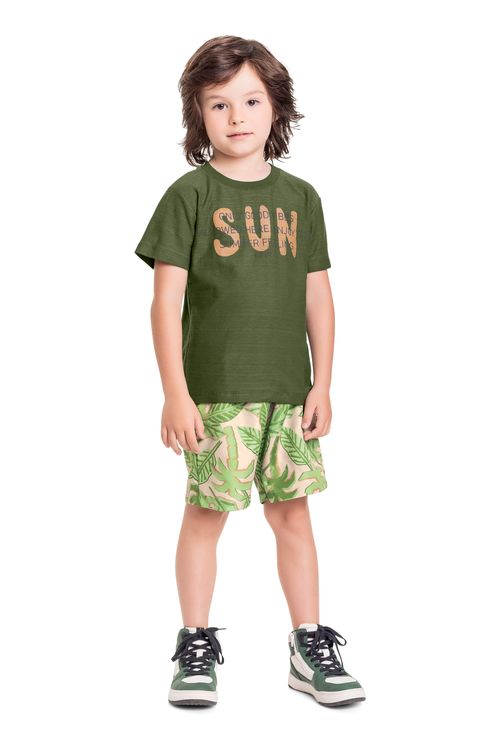 Conjunto Infantil com Camiseta e Bermuda para Menino (Verde) Quimby