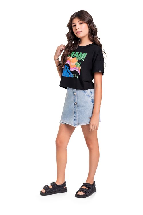 Blusa Cropped em Meia Malha (Preto) Gloss