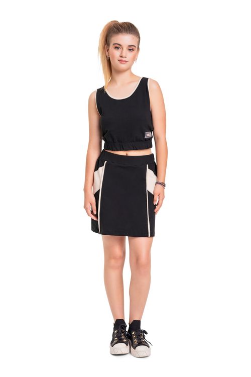 Conjunto Top Cropped e Saia em Molecotton Juvenil (Preto) Gloss