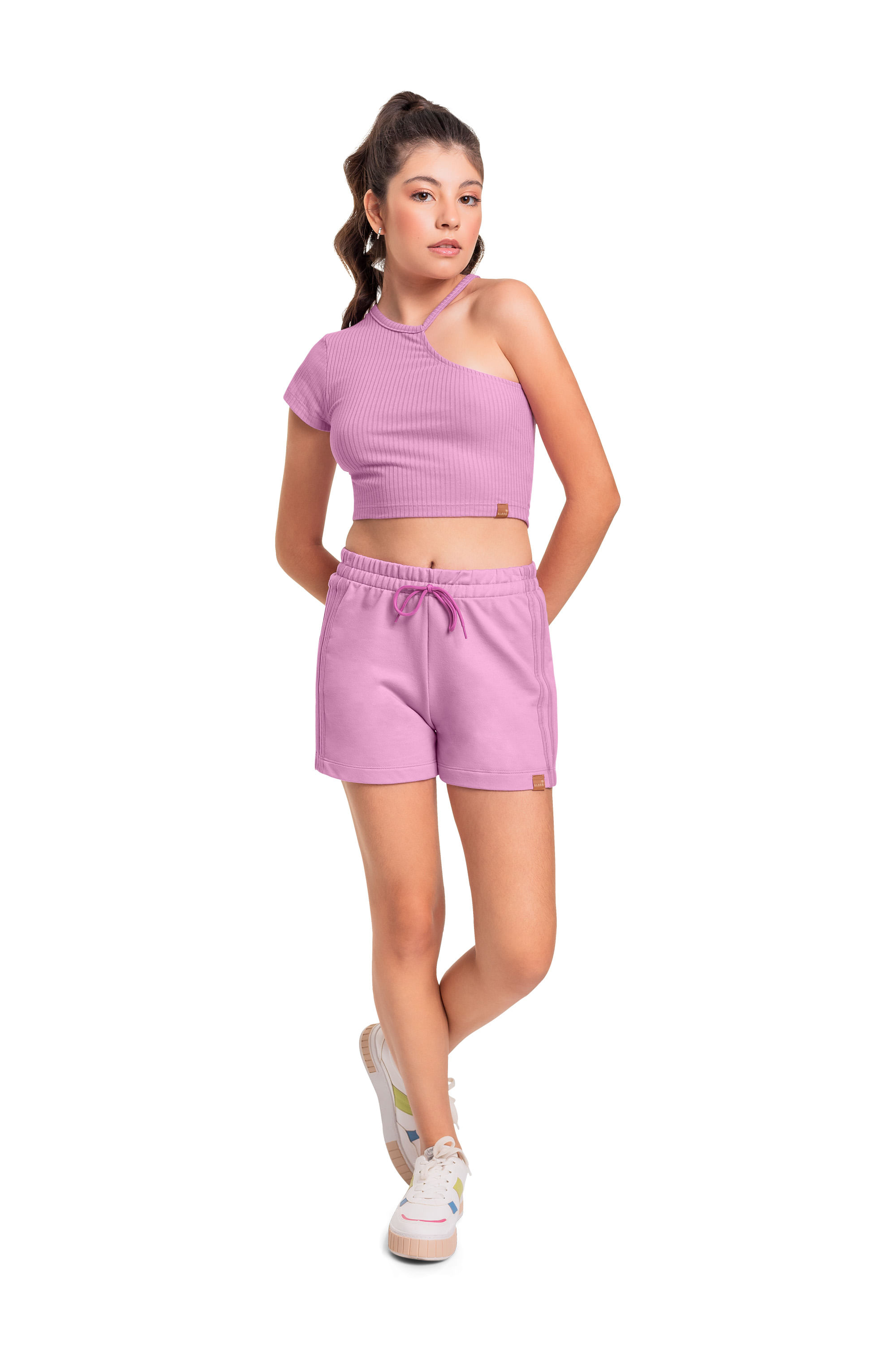 Blusa Cropped Básica em Ribana Canelada Juvenil (Rosa) Gloss