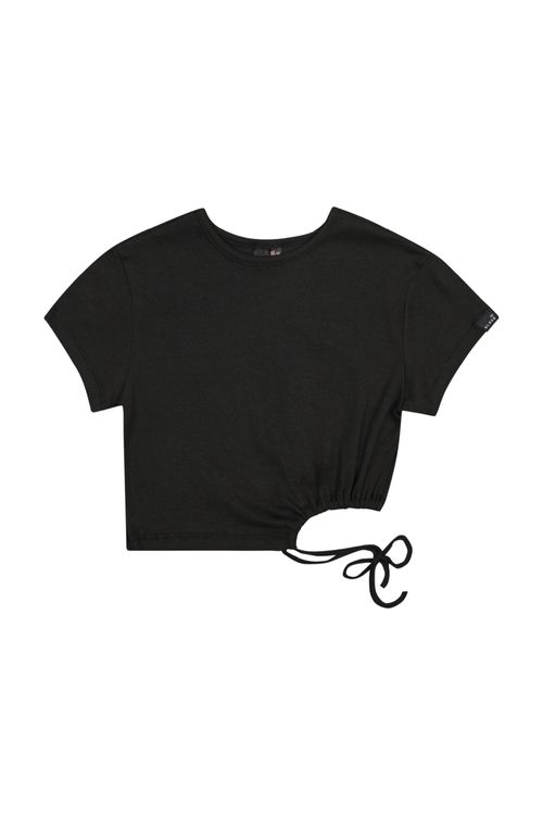 Blusa Cropped Básica em Ribaninha Juvenil (Preto) Gloss