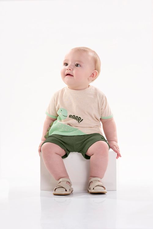 Conjunto com Camiseta e Bermuda para Bebê Menino (Bege) Up Baby