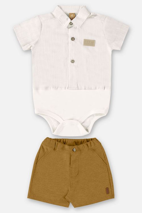 Conjunto Body Camisa e Bermuda para Bebê Menino (Off White) Up Baby